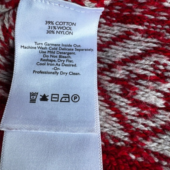 Eddie Bauer Cozy Nordic Fair Island Cowl Neck Sweater, Red/Cream Medium - Picture 4 of 12